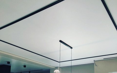 Натяжной потолок с трековыми светильниками в частный дом